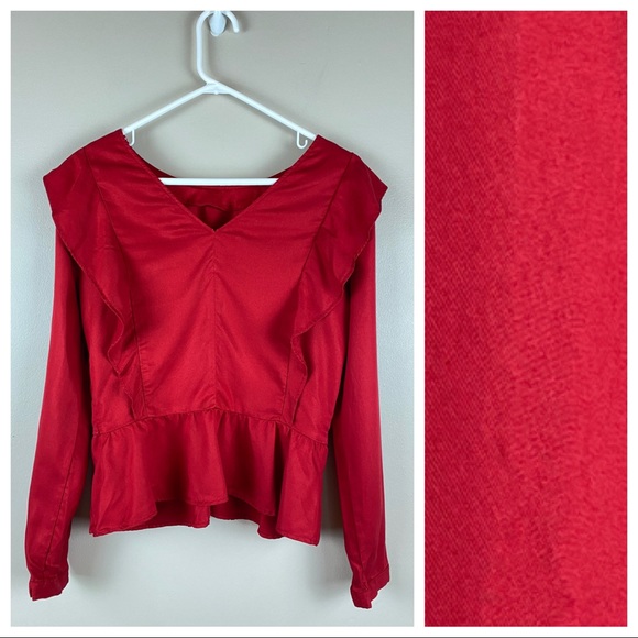 NWOT. Zara Poplin Red Frill Shoulder Top. Size M. - Picture 5 of 8